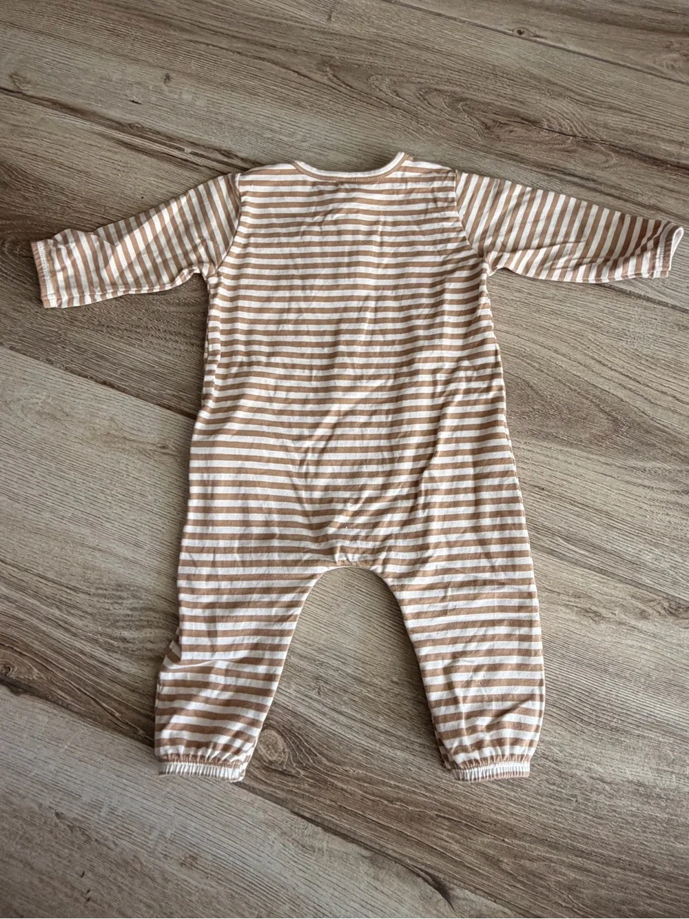 Quincy Mae Beige and White Striped Baby One-Piece Bodysuit